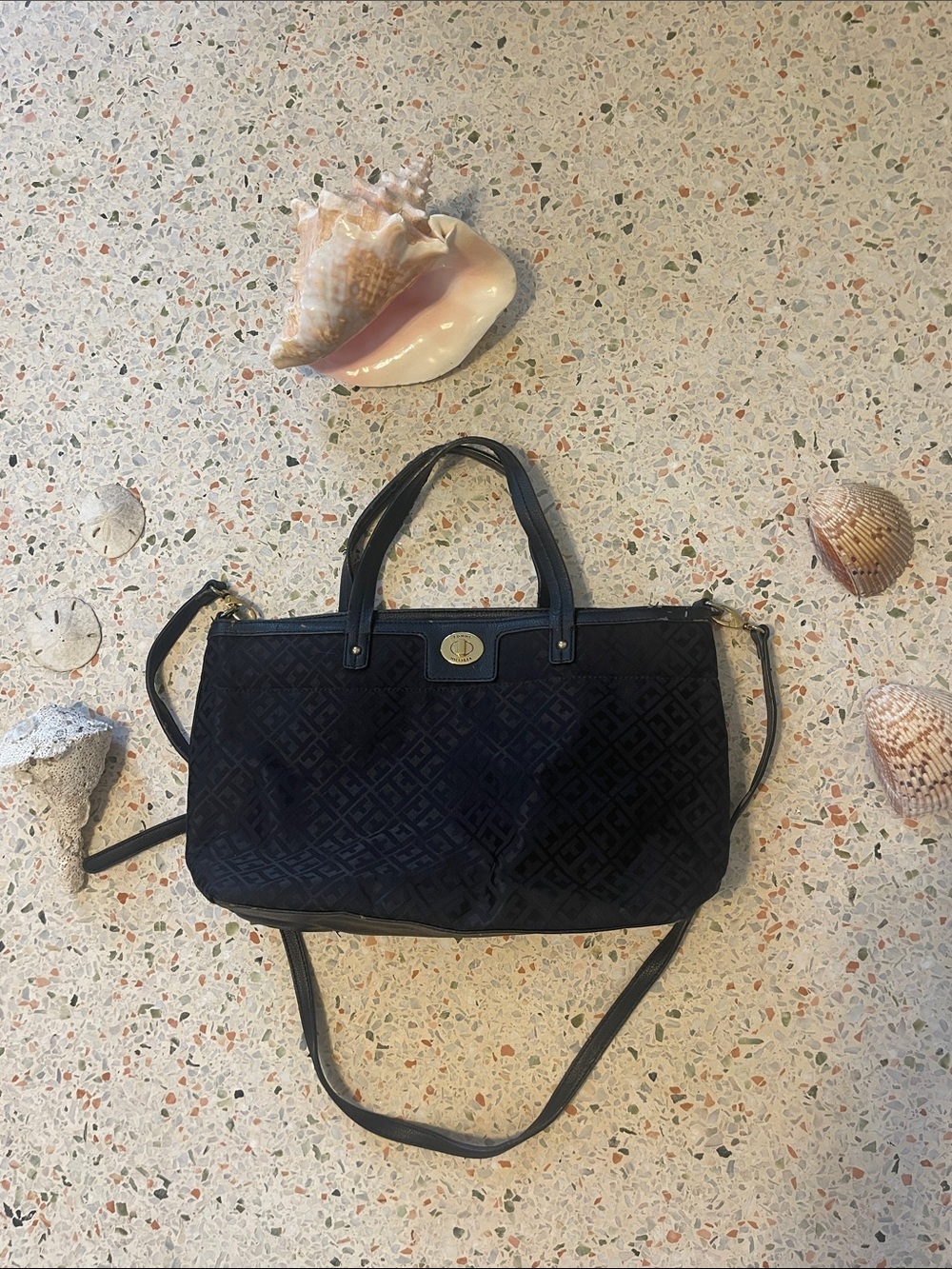 Tommy Hilfiger black Quilted Shoulder Tote with Convertible Strap